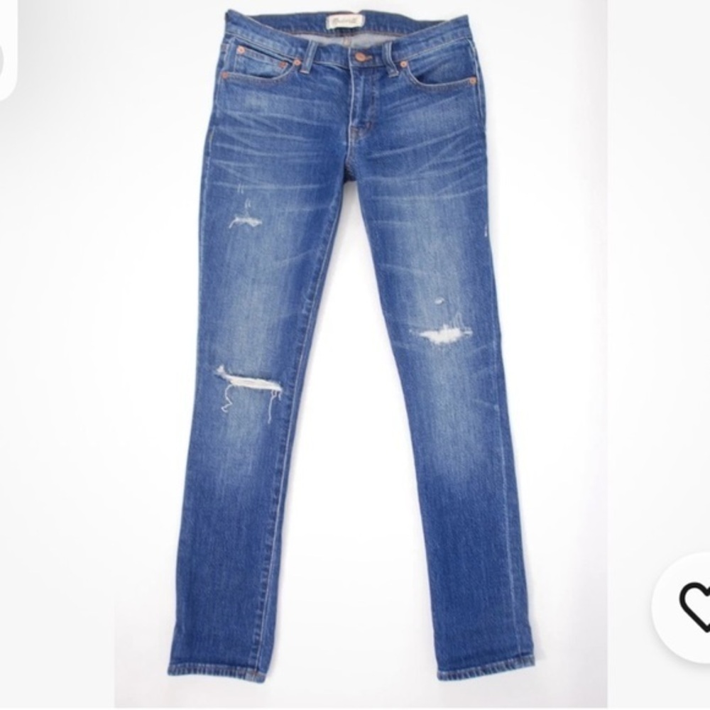 Madewell Blue soft Boyfriend  Distressed straight leg Jeans in size 27